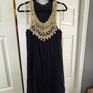 Lilly Pulitzer Navy Dress with Gold collar Detail